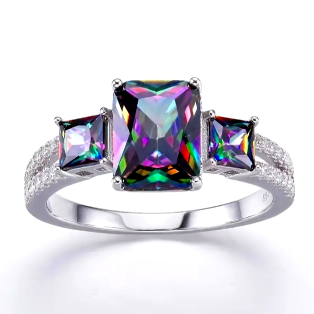 S92.5 Solid Sterling Silver LC Rainbow Mystic Topaz Ring - Picture 3 of 5